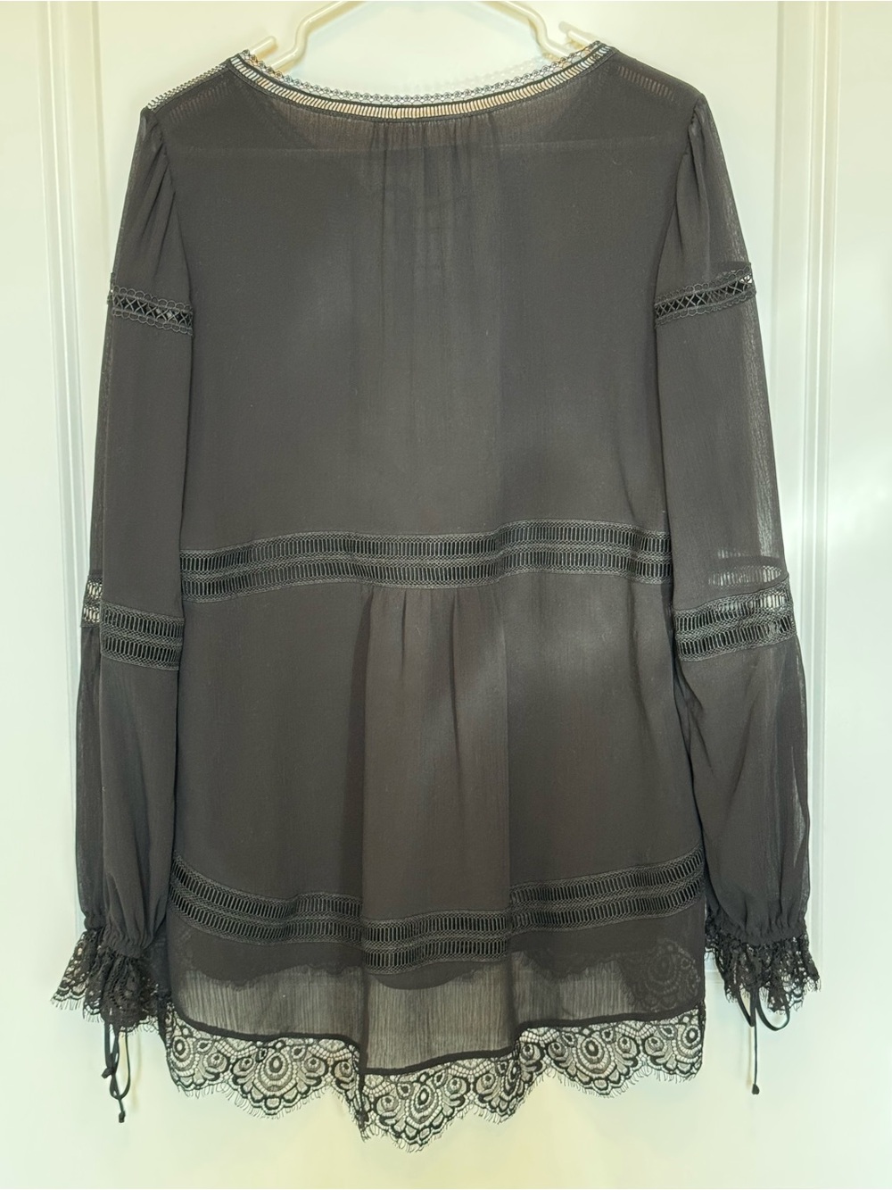 White House Black Market Black Lace-Trim Peasant Blouse - Picture 3 of 9